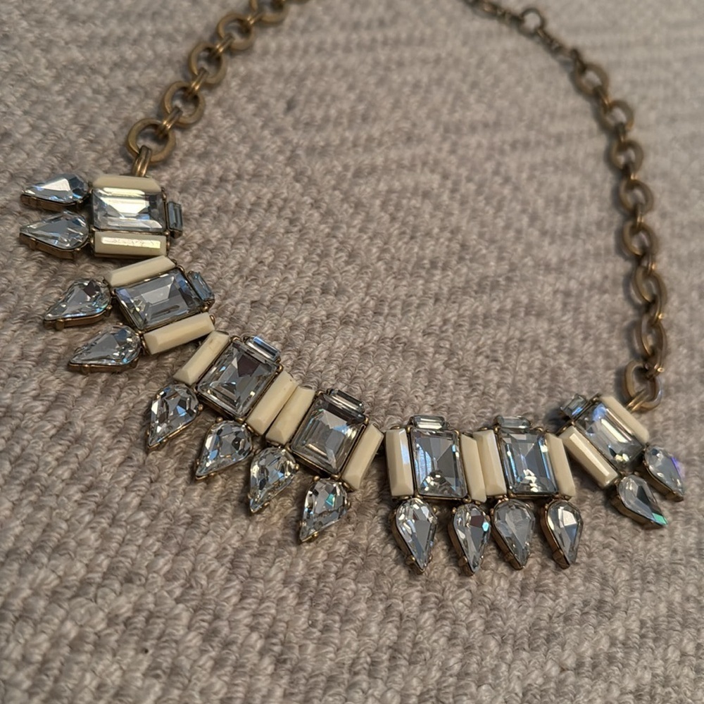 J.Crew Rhinestone and beige Faux Gems Gold Toned Necklace - Picture 2 of 4